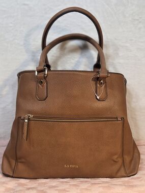 La Diva Classic Brown Leather Tote Bag - Women's Handbag